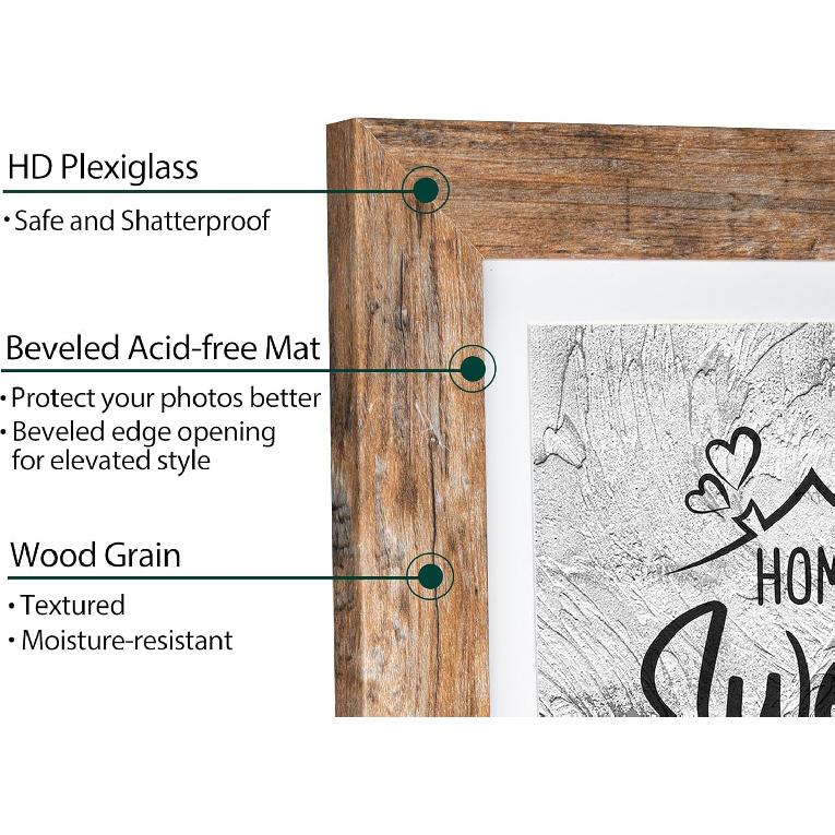 Рамка для фото Califortree 5x7 - Можно установить фото 4x6 с паспарту, Деревянная рамка с ударопрочным плексигласом, Горизонтальное и вертикальное размещение на стене и