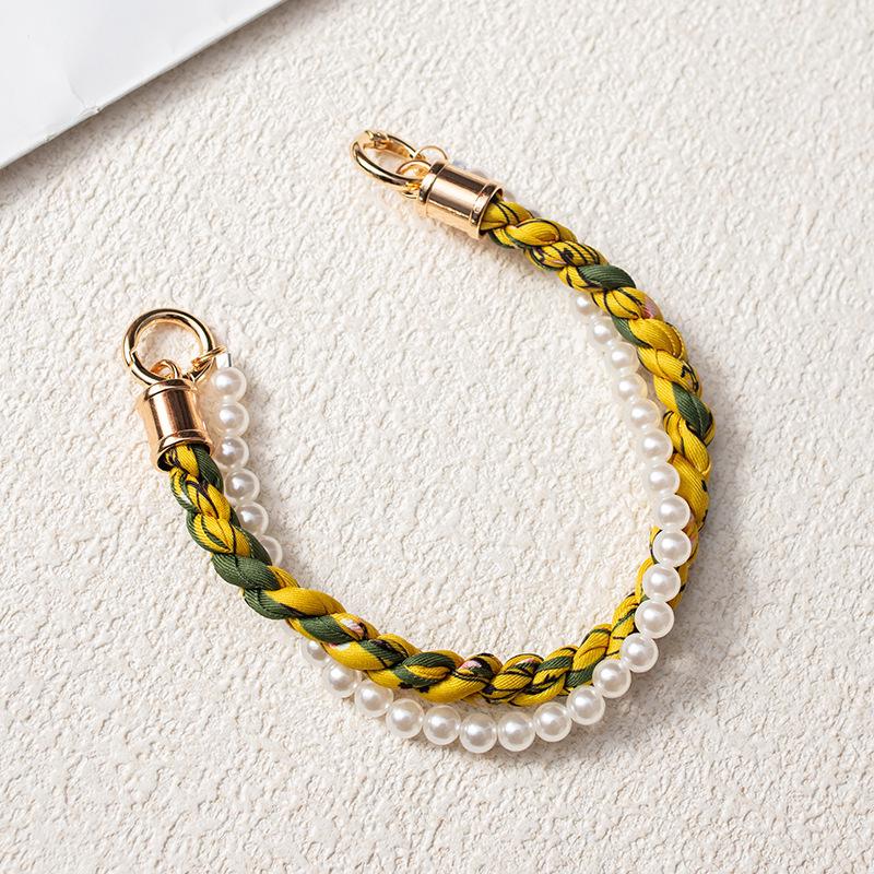 Douyin-Style Pearl Phone Lanyard with Silk Scarf Strap & Pendant