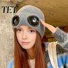 Wind Proof Ski Hat Winter Knit with Goggles, Unisex Warm Detachable Outdoor Commuting Face Guard, Cold Weather Windproof Skull Cap for Skiing,