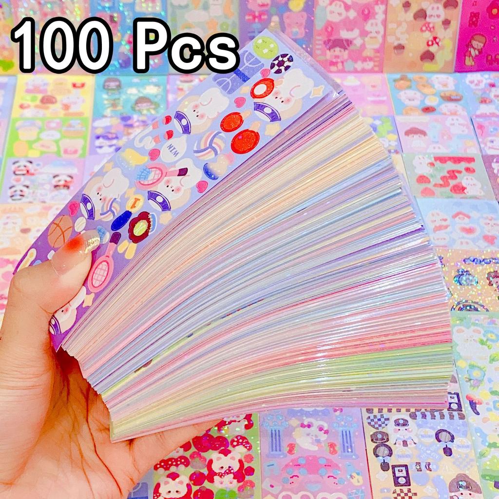 100Pcs Handbook Stickers Cartoon Collage Laser Sticker DIY Decorative Scrapbooking Journals Stationery School Supplies