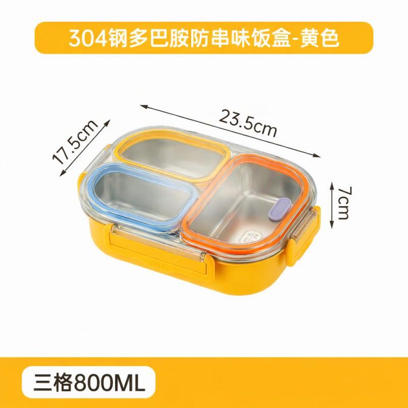 Stainless Steel Leakproof Lunch Box With 3 Compartment Design Students Office Workers BPA-Free PP Lid Non-Microwaveable