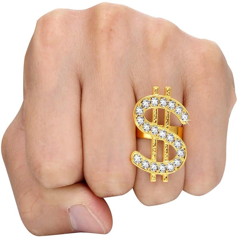 Комплект костюмов в стиле хип-хоп, ожерелье в стиле хип-хоп с долларом, кольцо, шляпа-ведро, комплект очков для вечеринки, принадлежности для косплея