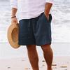 Men's Shorts Cotton Linen Summer Drawstring Elastic Waist Straight Leg Solid Colour Comfortable Breathable Short Daily Beach