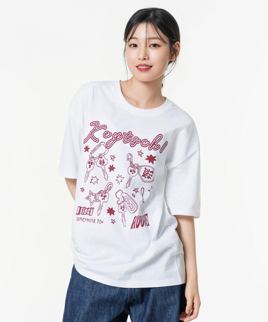 MOZMOZ Kitsch Oversized Graphic Short Sleeve T-Shirt White