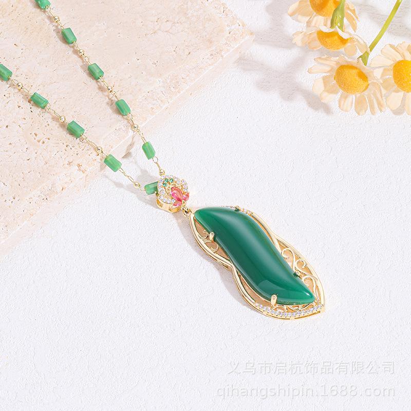 Beauty Waist Jade Necklace Women'S Retro Noble Ol Temperament Bamboo Collarbone Chain