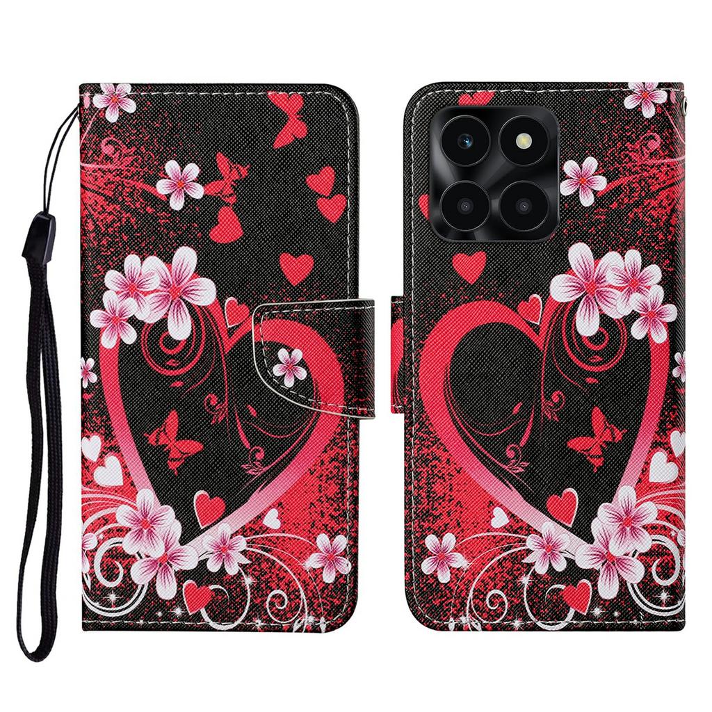 Protective Case for Honor X6c 4G/X6b 4G/X6a 4G/X5b/X5b Plus Pattern Printing Leather Folio Phone Cover with Wrist Strap