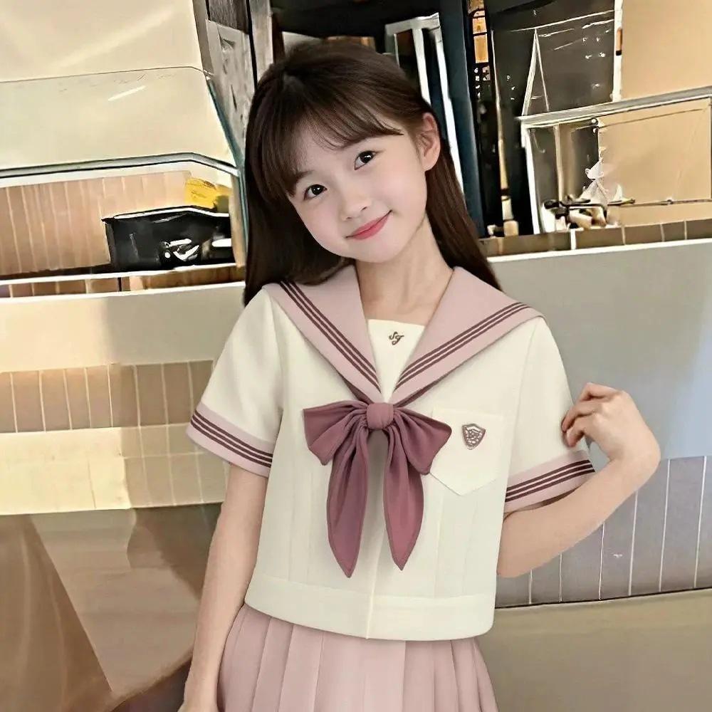 Girls' Summer Sailor Suit: Cute Navy Collar & Pleated Skirt Two-Piece JK Uniform