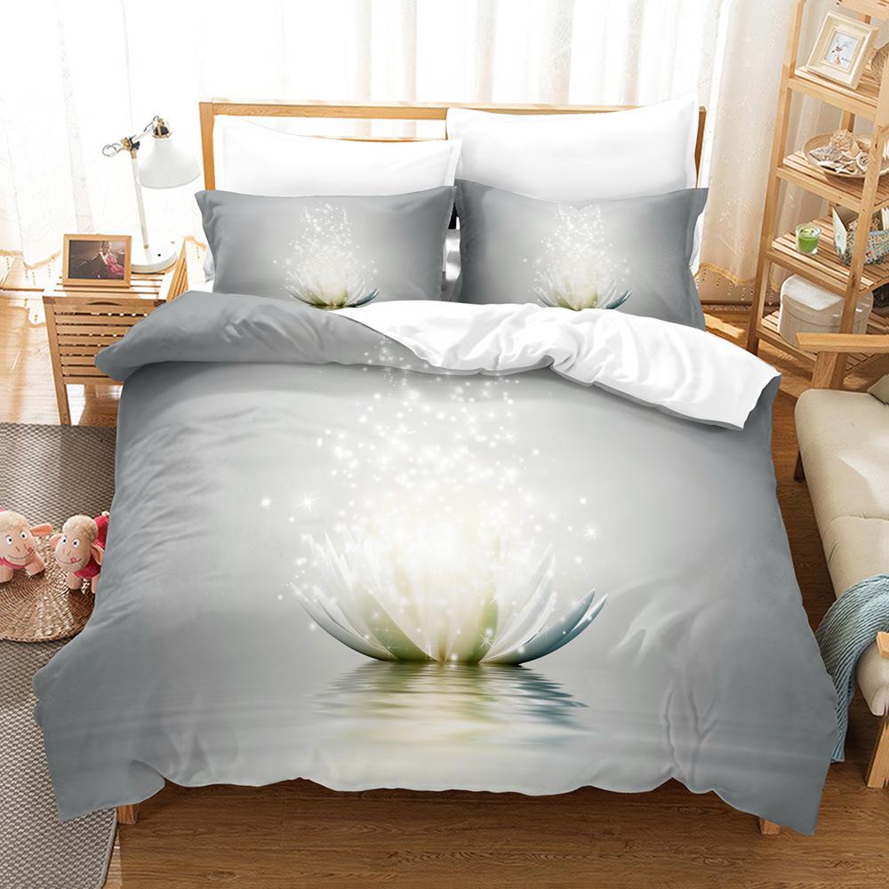 Flowers Bedding Set 3D Printed Blue Pink Colorful Comfortable Brushed King Queen Twin Size Duvet Cover Set For Birthday Gift
