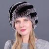 Зимняя женская соломенная шляпа с мехом кролика рекс, лыжная шапка, вязаная шерстяная шапка с подкладкой