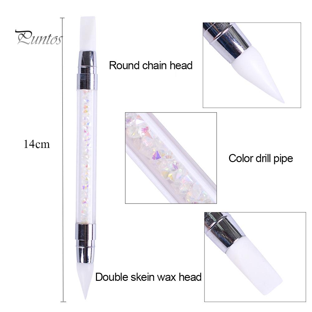 Puntos Nail Art Двойные остроконечные головки Силиконовый карандаш со стразами и бусинами Инструмент для подбора шпилек