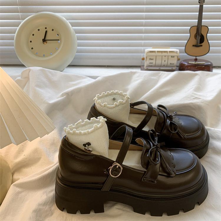 Модная ретро обувь на толстой подошве для женщин 2025 весна и осень новая униформа с бантом кожаные туфли-лодочки лоферы милая студенческая одинарная обувь