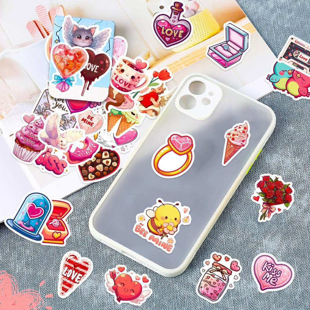 50 шт. наклеек ко Дню святого Валентина для детей, наклейка на любовь для подростков, девочек, взрослых, водонепроницаемые наклейки для ноутбука, бутылки с водой