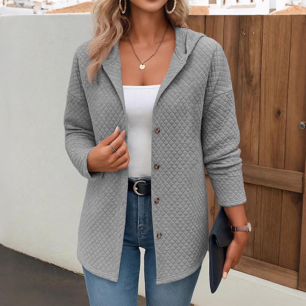 Женский свободный модный кардиган с длинным рукавом и капюшоном, куртка-толстовка в клетку и однотонная