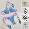 2Pcs/Set Sexy Women Bikini Set with Tassels Double Sided Contrast Color Halter