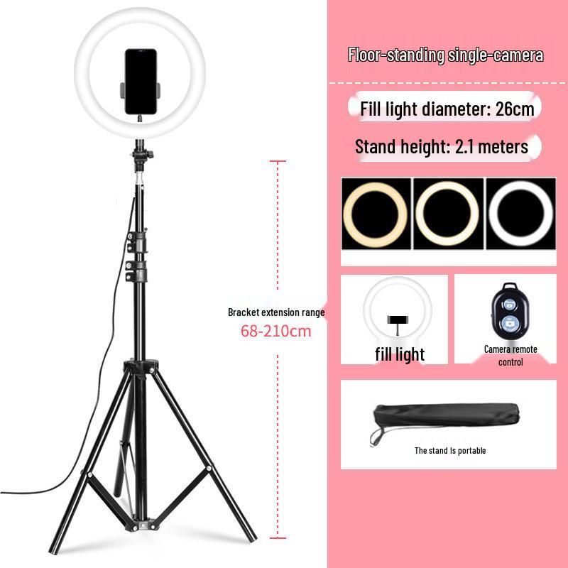 Mobile Phone Live Streaming Ring Light with Retractable Tripod and Multi-Position Stand