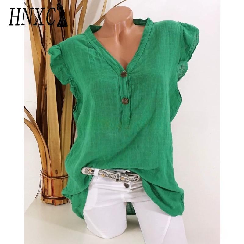 HNXC Women's Fashion Casual Solid Color Print Sleeveless V Neck Blouses & Shirts