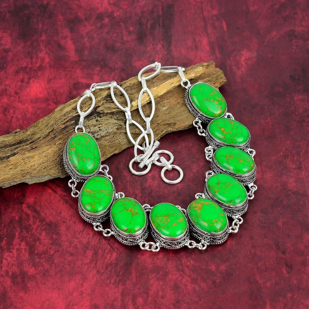 Green Copper Turquoise Necklace, 925 Sterling Silver Gemstone Jewelry, Handmade Necklace Amazing Jewelry, Gift For Her