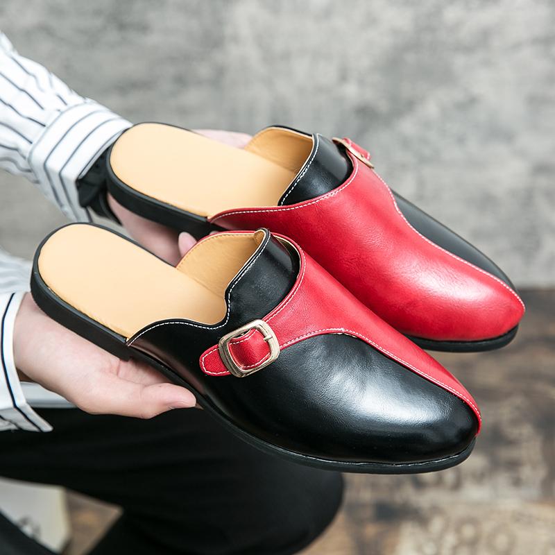 Fashion Designer Luxury Casual Moccasins Sandals Men Anti-slip Brand Half Shoes Loafers Leather Slippers Breathable Mules Fashion Slides