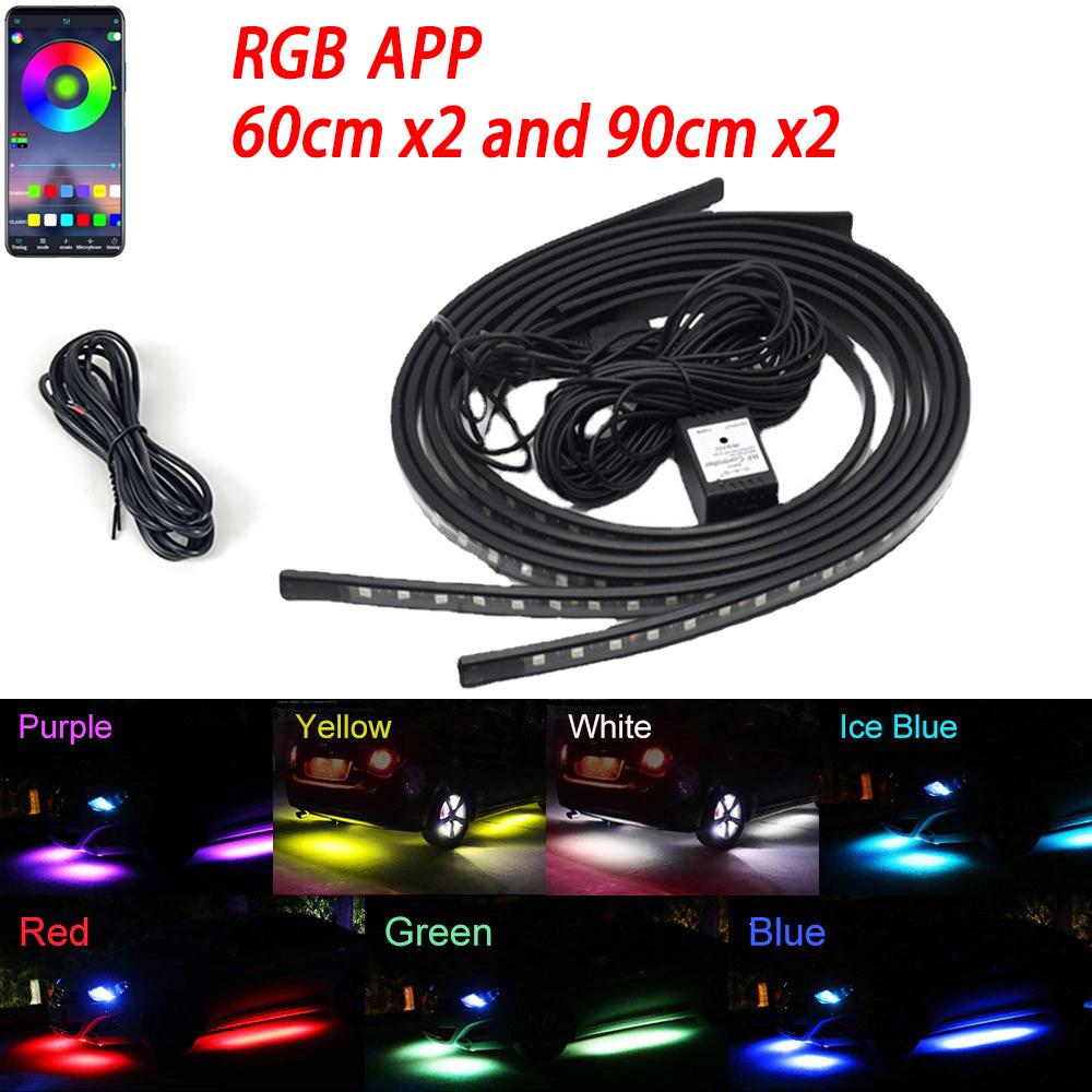Neon Car Flexible Underglow Strip Light LED Underbody Ambient Light with App Control RGB Auto Atmosphere Decorative Lamps 12V