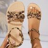 Fashion New Arrival Leopard Print Flat Sandals For Women Summer Leisure Sandals Elastic Back Band Big Size 43 Female Daily Walking Flats