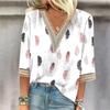 Женская рубашка-блузка Повседневные свободные рубашки с рукавами 3/4 и кружевной отделкой Топы с v-образным вырезом и принтом Топы с принтом Футболки Футболки
