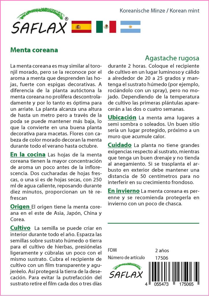 SAFLAX Garden in the Bag - Мята корейская - 1200 семян - С субстратом в подходящем пакете-стойке - Agastache Rugosa