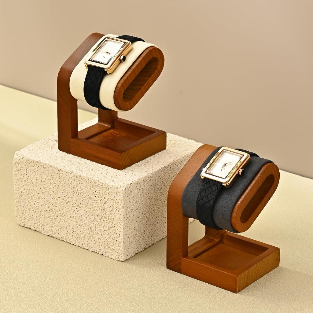 Oirlv SM23502 Wooden Watch Stand Dark Gray Mini Compact Portable Display Storage Photography