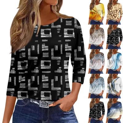 Женская модная повседневная свободная футболка с круглым вырезом и рукавами 3/4 с принтом, женский топ