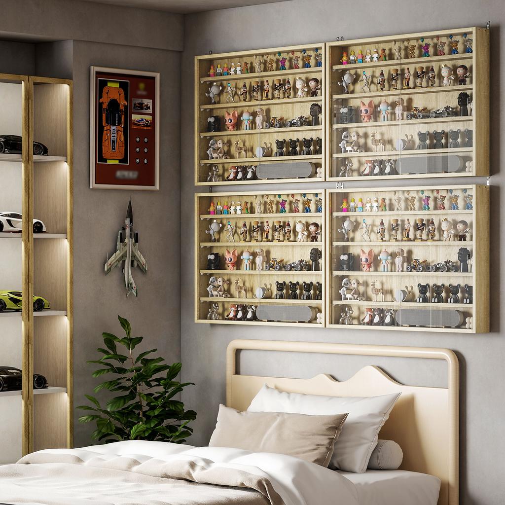 5-Tier Adjustable Wooden Notice Board with Glass Doors. Wood Color. 80x9.5x60cm