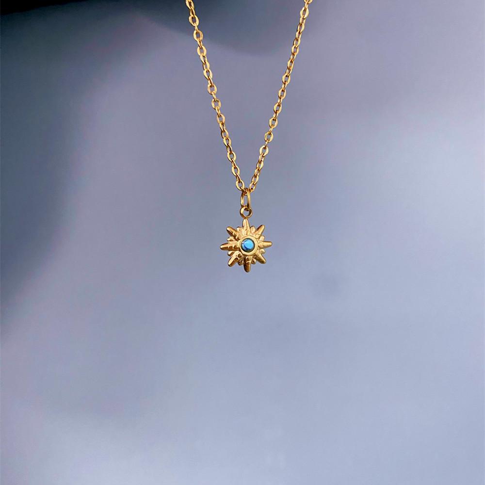 Titanium Steel Blue Turquoise Star Pendant Necklace - Retro Style, Non-Fading, European & American Design
