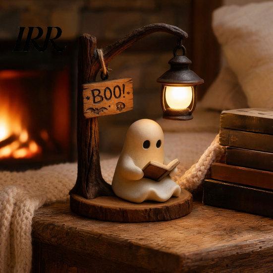 Spooky Night Light Halloween Gothic Witch Lantern, Resin Tabletop Decor with Warm Glow, Centerpiece Lantern Decoration for Shelf Desk