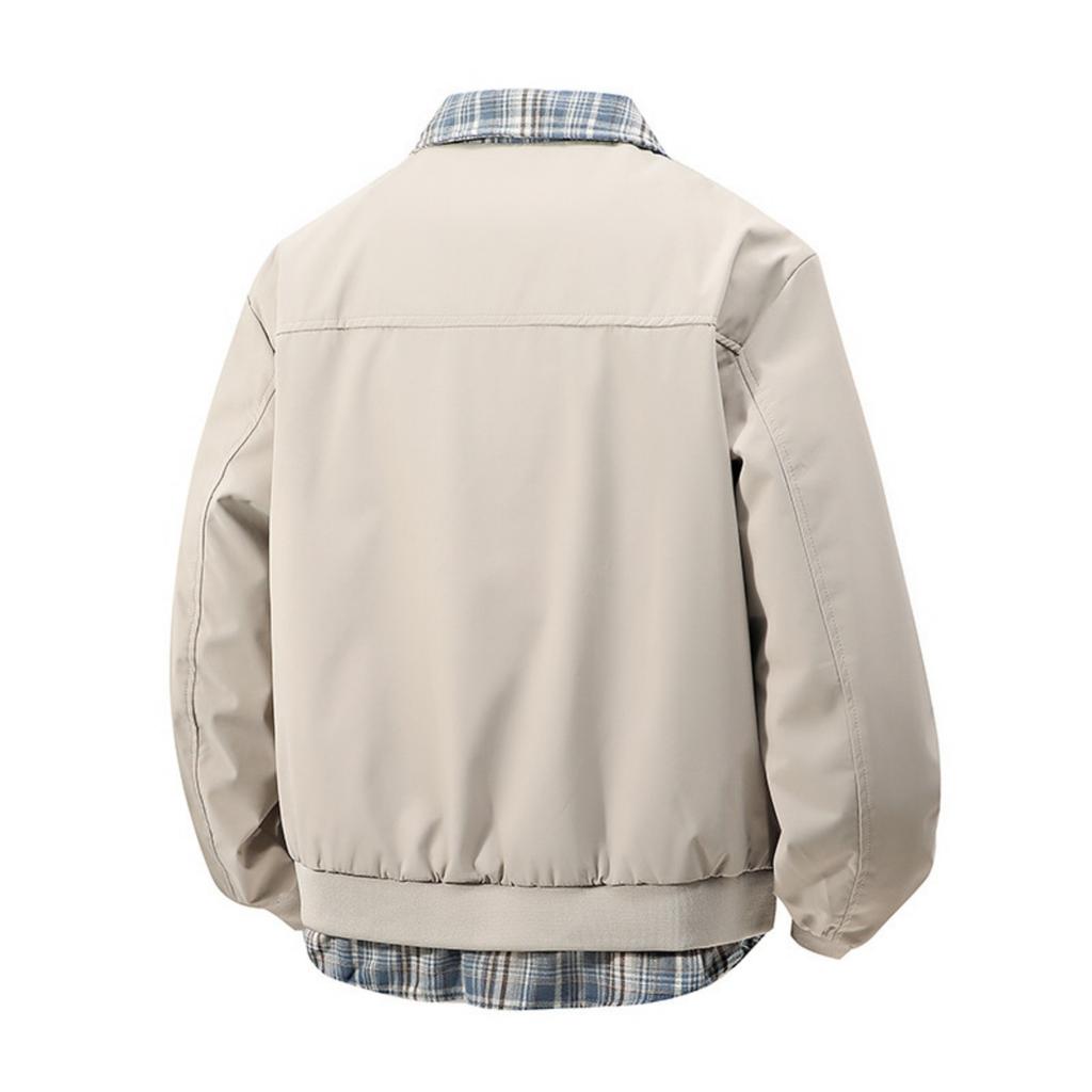 Мужская повседневная клетчатая куртка с лацканами, имитация двух частей, мужская свободная повседневная куртка на молнии