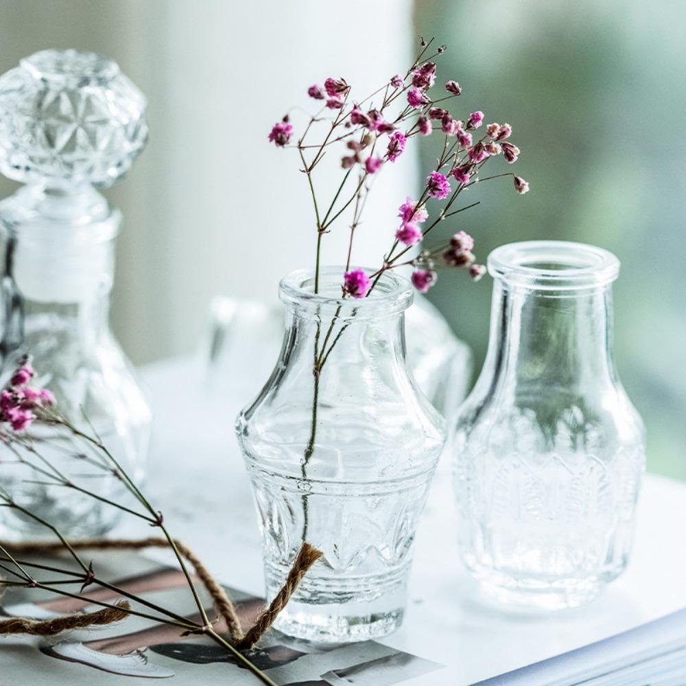 10 ШТ./НАБОР Ретро Рельеф Мини Стеклянная Ваза Европейский Стиль Кристально Чистый Набор Маленьких Ваз Декоративный Элегантный Держатель для Цветов
