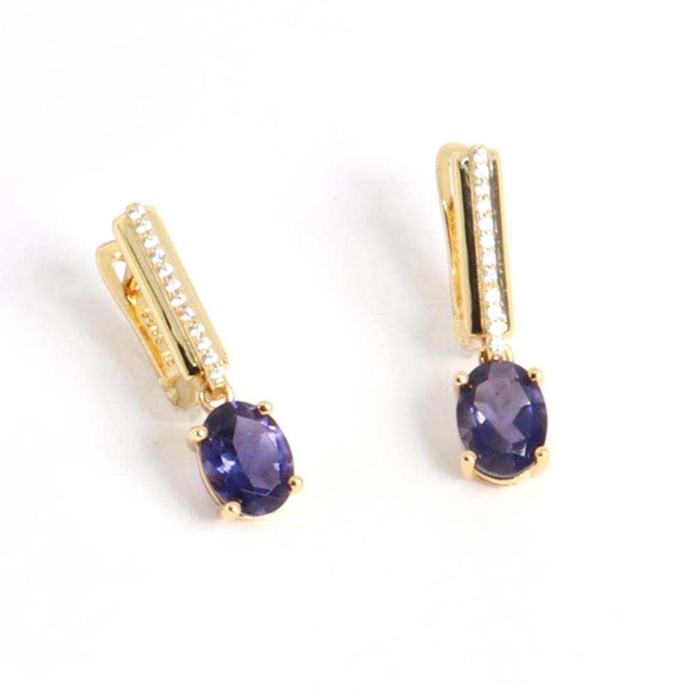 Элегантные и благородные серьги из серебра 925 пробы с настоящим драгоценным камнем, натуральным овальным иолитом 6*8 мм, изысканные ювелирные изделия для женского подарка на день рождения