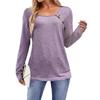 Women's Long-sleeved Square Collar Button Loose Light Purple T-shirt