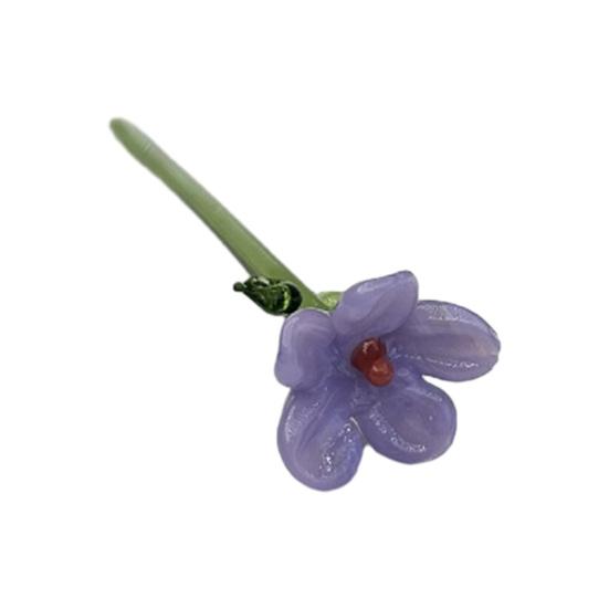 Стеклянное украшение в виде цветка ручной работы со стеблем, выдувная мини-фигурка цветочного растения, украшение для дома, гостиной, офисного стола, ваза для цветов