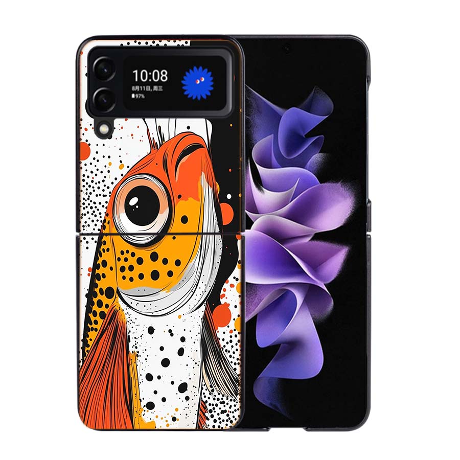 Pop Art Drawing Ideas Fish Phone Case For Samsung Z Flip 7 6 5G Galaxy Z Flip4 Z Flip5 Z Flip3 Coque Black Hard PC Shell Protect
