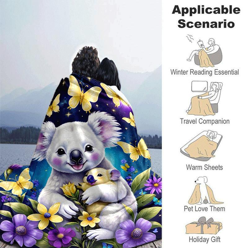1pc Koala Printing Lightweight Flannel Blanket, Comfortable and Warm Blanket, Sofa Bed and Couch Office, Suitable for Gift Blankets