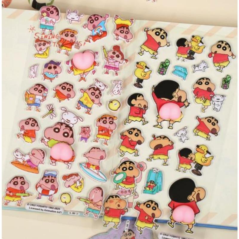 2025 New 3D Crayon Shin chan Pinch Fun Butt 3D Stickers for Children DIY Cartoon Decoration Flat Phone Case Stickers: