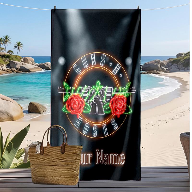 Guns N’ Roses Custom Beach Towel, Print Your Name Text Lightweight Absorbent Towel for Swimming Travel