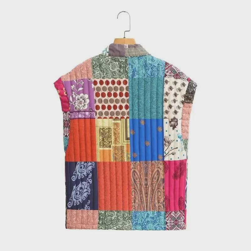 Женская куртка-жилет с принтом в европейском и американском стиле, осень 2023 г. - короткий рукав