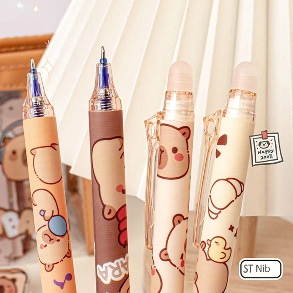 6PCS Kawaii Capybara Erasable Pen Aesthetic 0.5mm Gel Pen INS Cute Writing Pen Office Supply