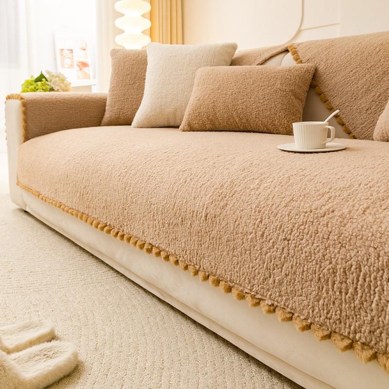Lamb Fleece Sofa Cushion Winter Thick Warm Non-Slip Cover Living Room
