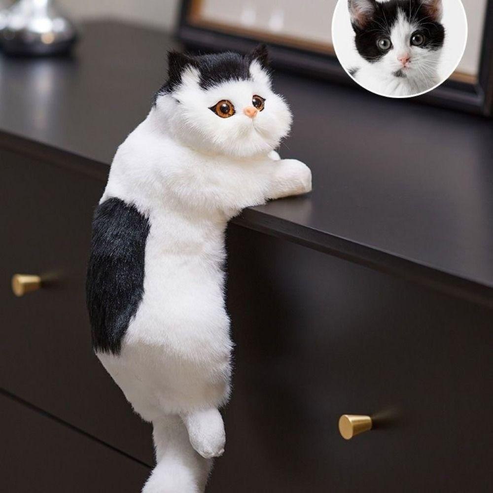 Decoration Realistic Cat Stuffed Doll Furry Hanging Lifelike Cat Plush Toy Crafts