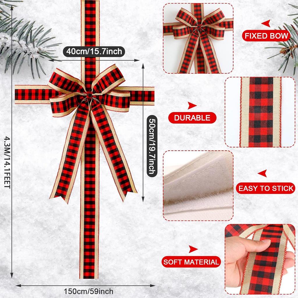 Красная рождественская лента для украшения двери, большой бант в клетку буйвола, кружево для двери, декор для входной двери в сад, украшение для двери шкафа
