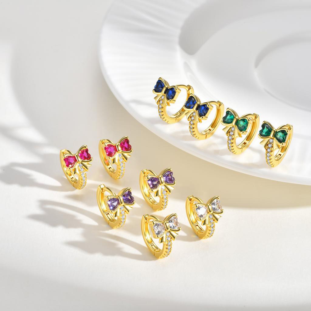 Vnox Gold Color Bow Zirconia Earrings For Women,Trendy Party Jewelry Colorful Crystal Ear Accessories Valentine's Day Gift