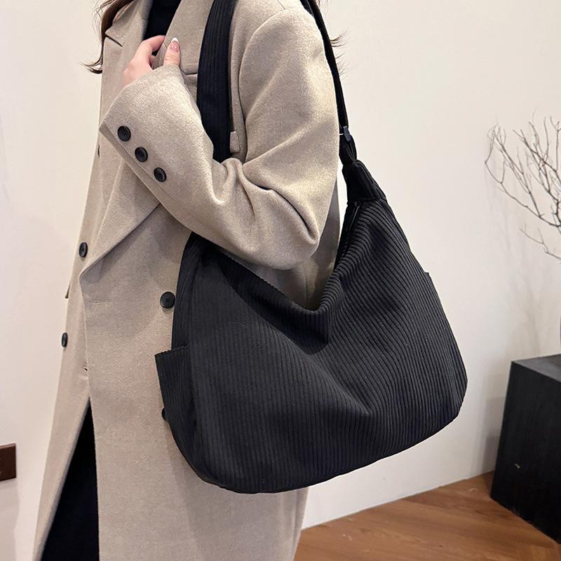 2024 Стиль Харадзюку Y2K Вельветовая Сумка-Тоут Большой Вместимости - Ретро Осенне-Зимняя Повседневная Сумка для Шопинга