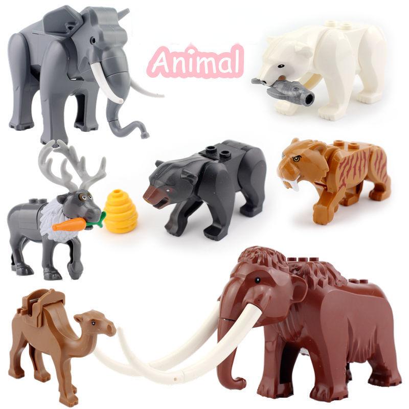 Compatible with Small Particle Building Blocks Animal Woolly Mammoth Saber-toothed Tiger Elk Boar Sheep Bear Horse Shark