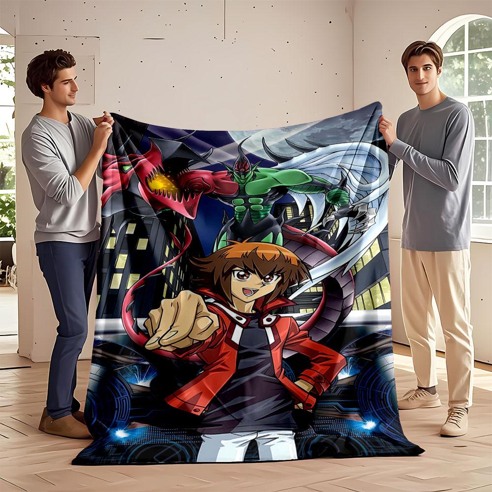 A Dynamic Anime Scene with a Hero, Creatures, and Futuristic Cityscape. for All Seasons Blanket Lunch Break Throw Gift