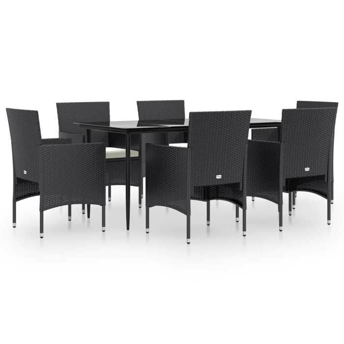 VidaXL Garden Dining Set with Cushions 7 Pcs Black, Outdoor Dining Set, Table and Chair of 3156617